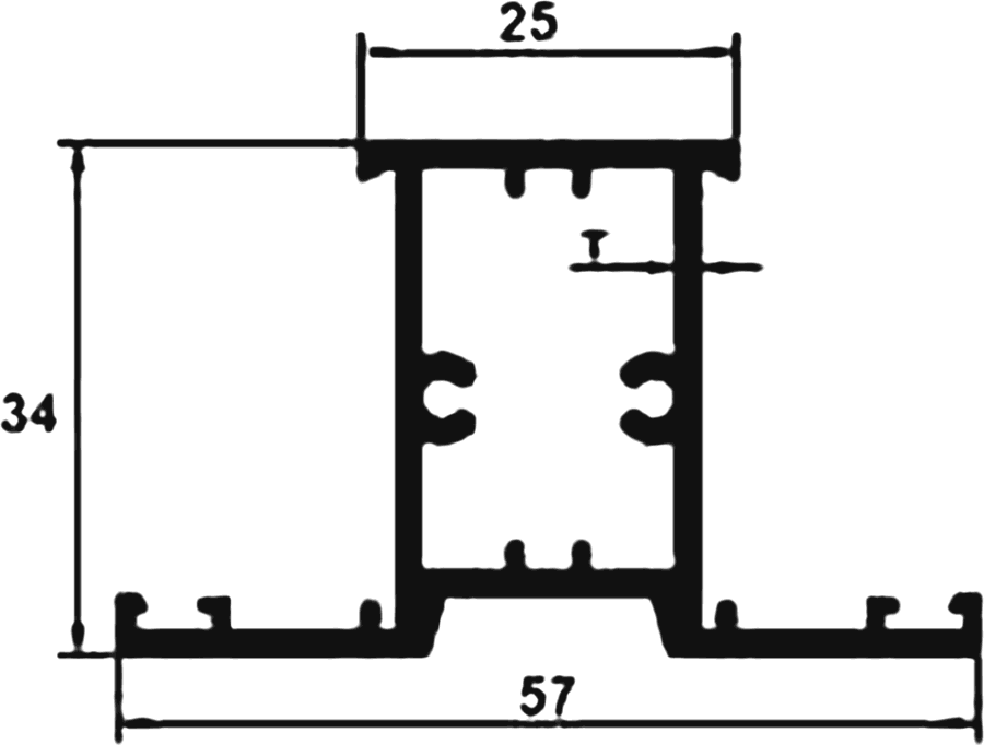 Cross-section drawing of the Mullion, 34 series section