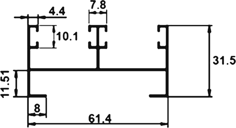 Cross-section drawing of the Two Track Top, 18 mm series section