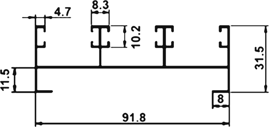 Cross-section drawing of the Three Track Top, 18 mm series section
