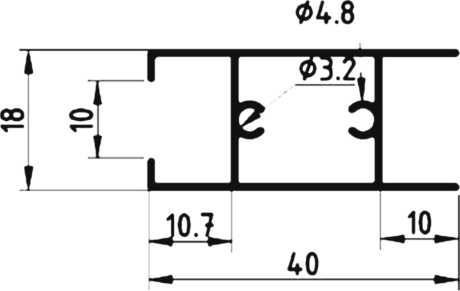 Cross-section drawing of the H Section, 18 mm series section