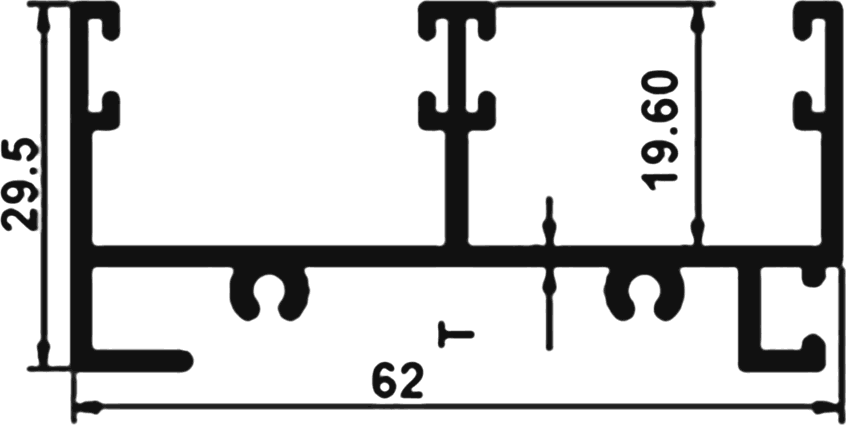 Cross-section drawing of the Two Track Top, 20 mm series section