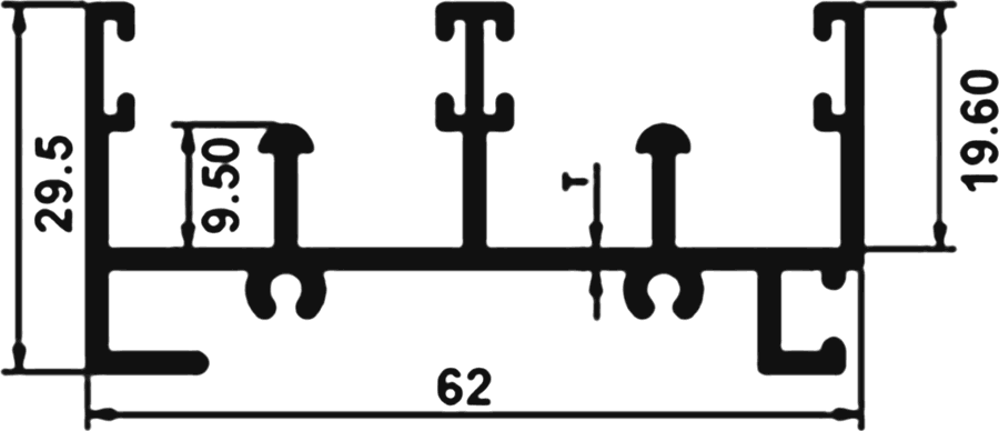Cross-section drawing of the Two Track Bottom, 20 mm series section