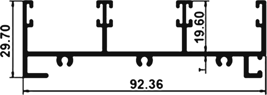 Cross-section drawing of the Three Track Top, 20 mm series section