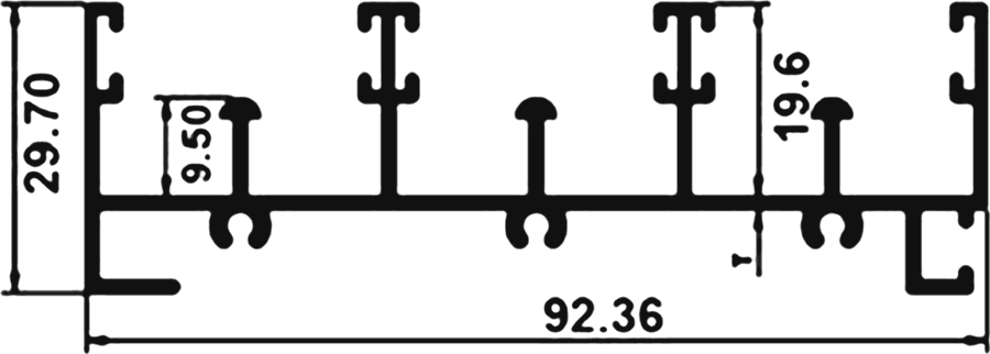 Cross-section drawing of the Three Track Bottom, 20 mm series section